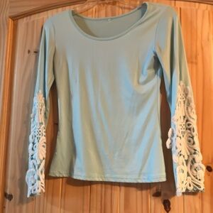 Elegant Blue Lace Sleeve Women's Top